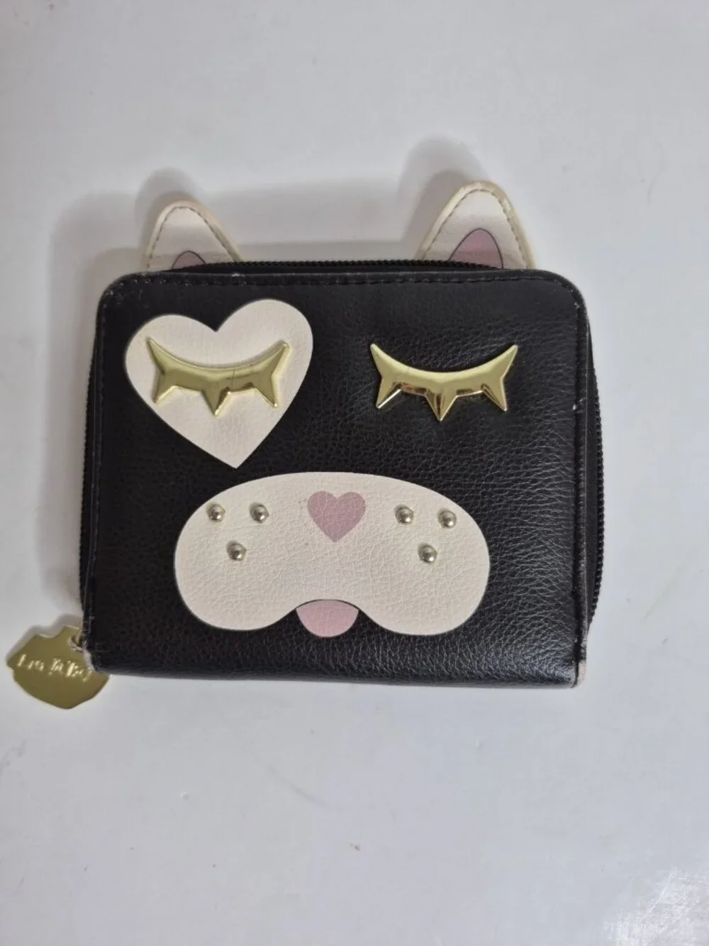 Luv Betsey Johnson Black 3D Cat Face Zip-Around Bifold Wallet 5